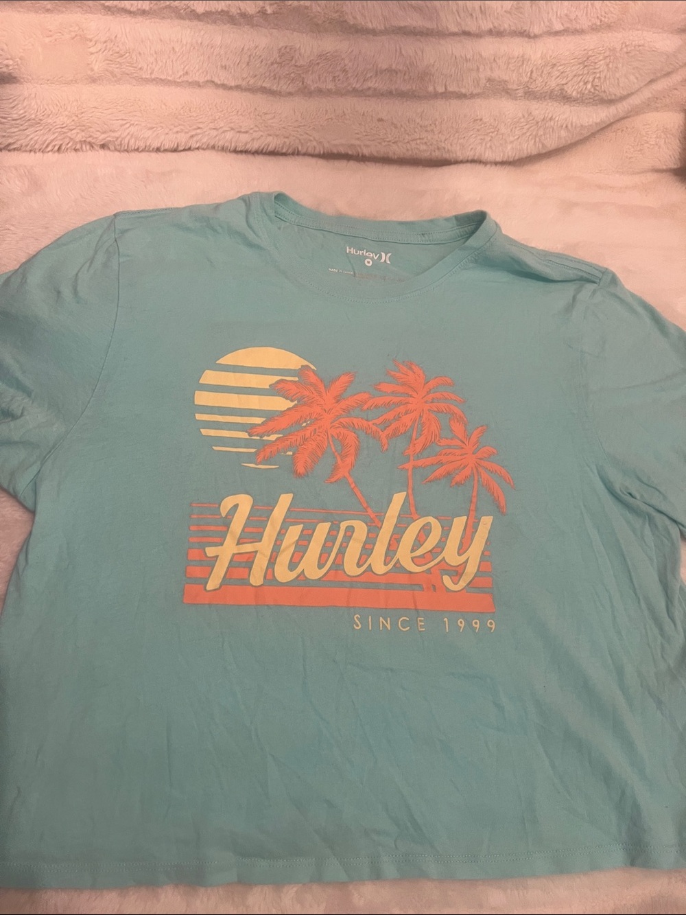 Hurley Light Blue Crop Top with Pink Logo